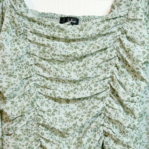 Lulus Sweet Optimism Dusty Sage Floral Print Ruched Long Sleeve Top Size Large - Picture 2 of 8
